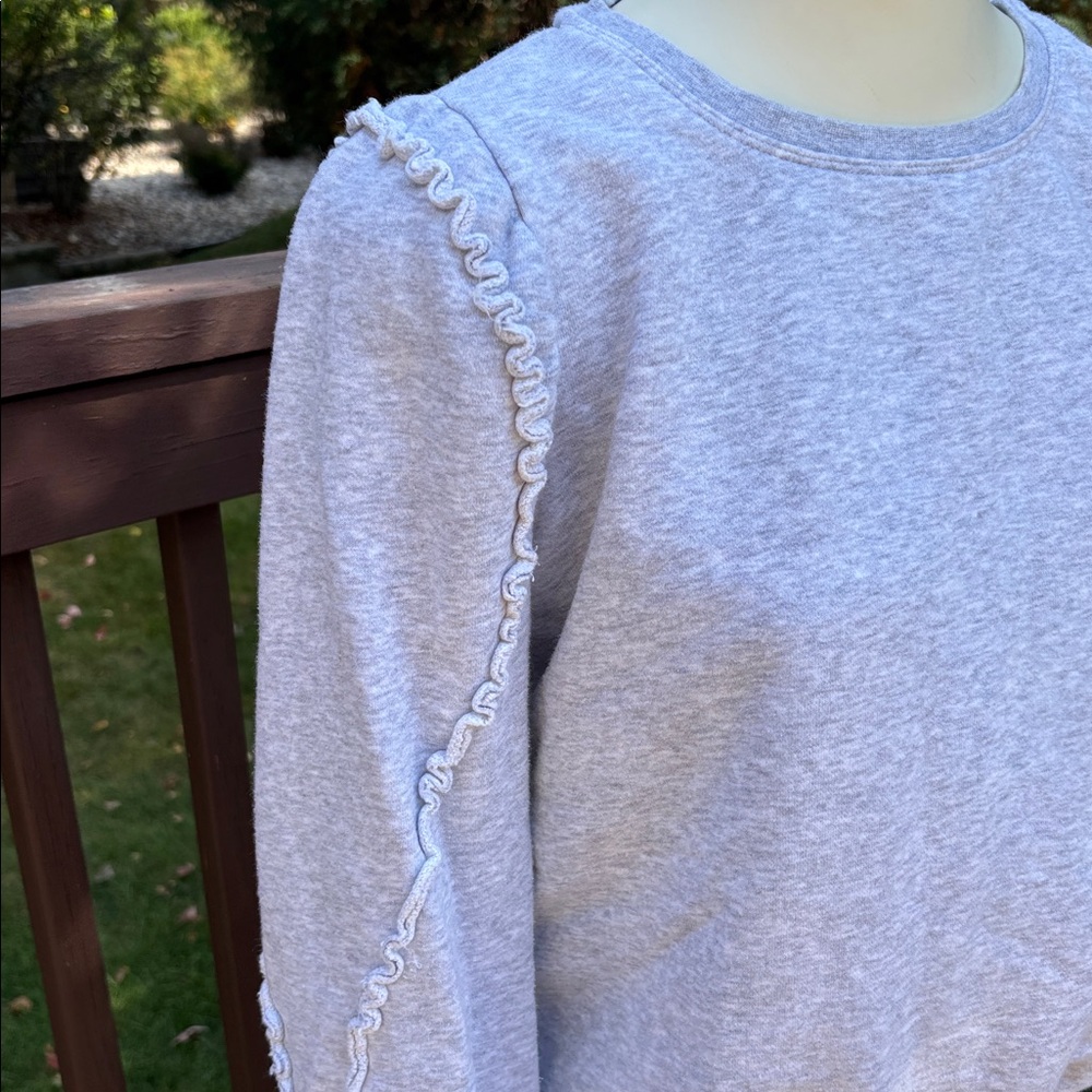 Evereve Light Gray Ruffle Crew Sweatshirt - Picture 3 of 12